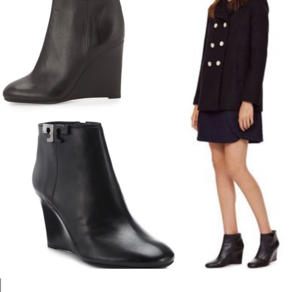 Tory Burch Leather Lowell Wedge Bootie, Black